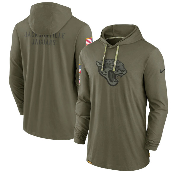 Men's Jacksonville Jaguars 2022 Olive Salute to Service Tonal Pullover Hoodie